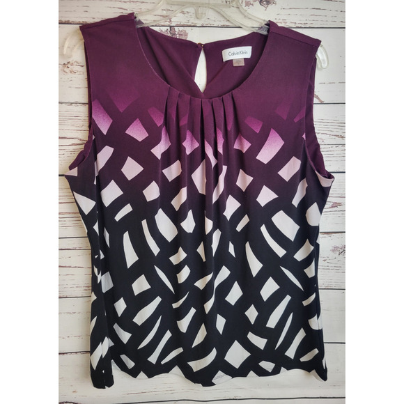 Calvin Klein Purple Black Ombre Pleated Sleeveless Tank Top Women's Size XL - Picture 1 of 7